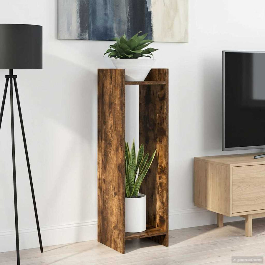 Plantenstandaard met plank Gerookte Eik 30 x 30 x 100 cm