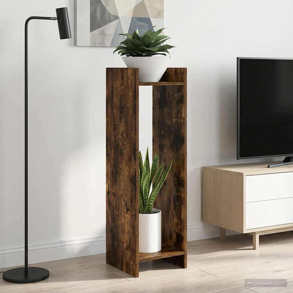 Plantenstandaard met plank 2 pcs Gerookte Eik 30 x 30 x 100 cm