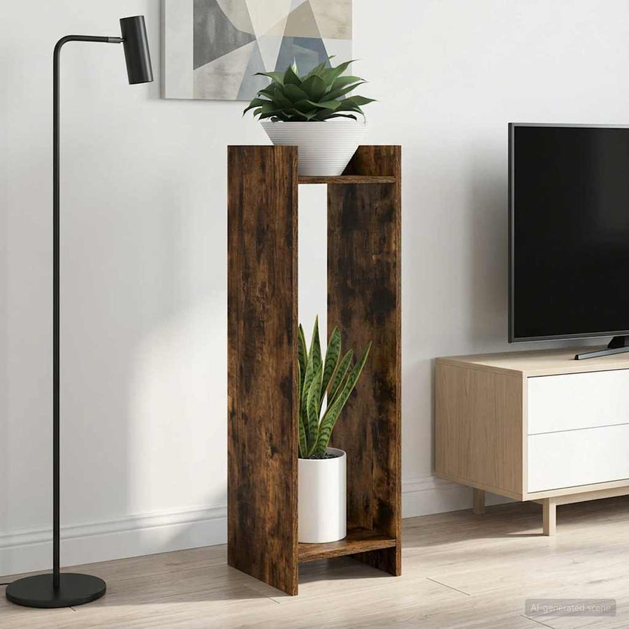 Plantenstandaard met plank 2 pcs Gerookte Eik 30 x 30 x 100 cm