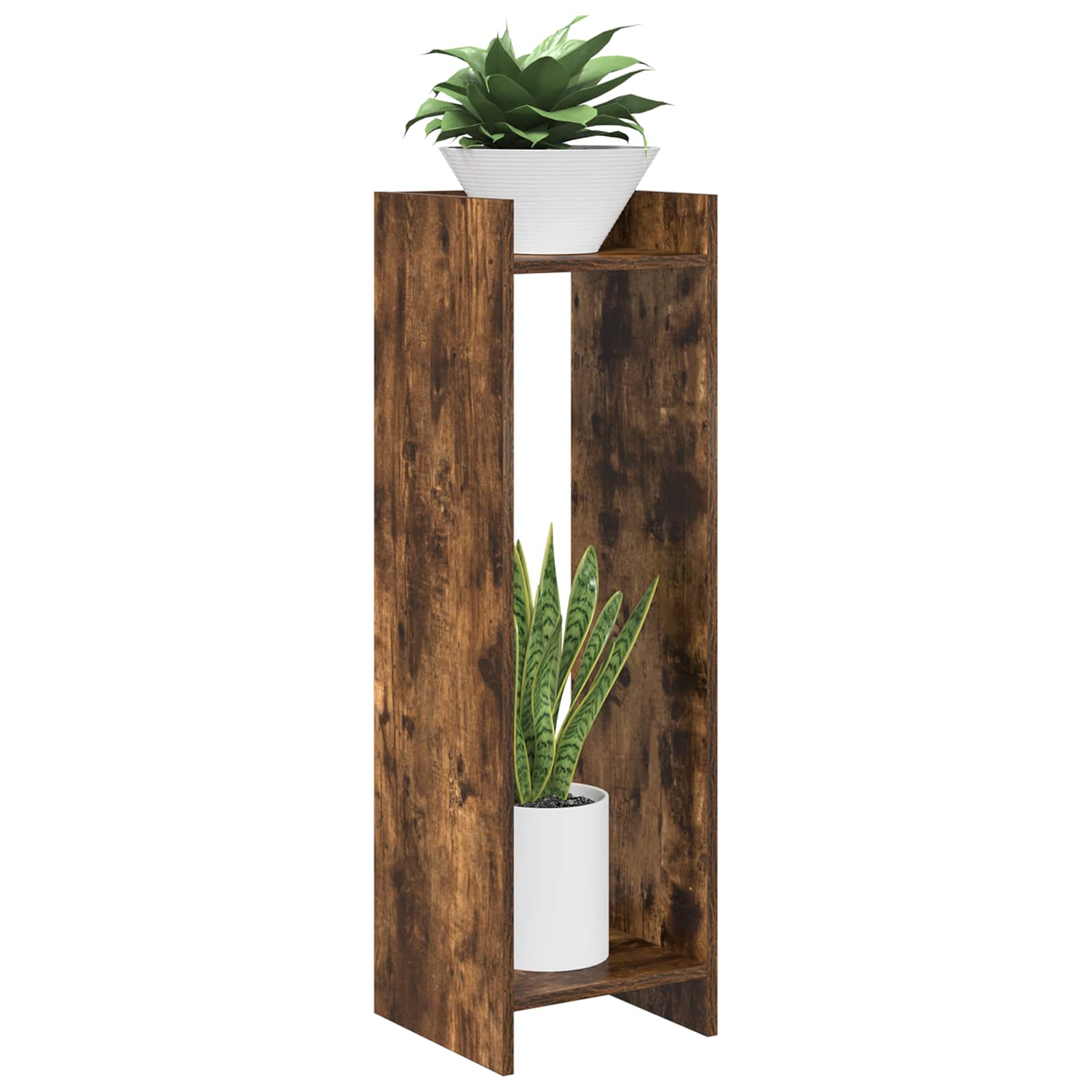 Plantenstandaard met plank 2 pcs Gerookte Eik 30 x 30 x 100 cm