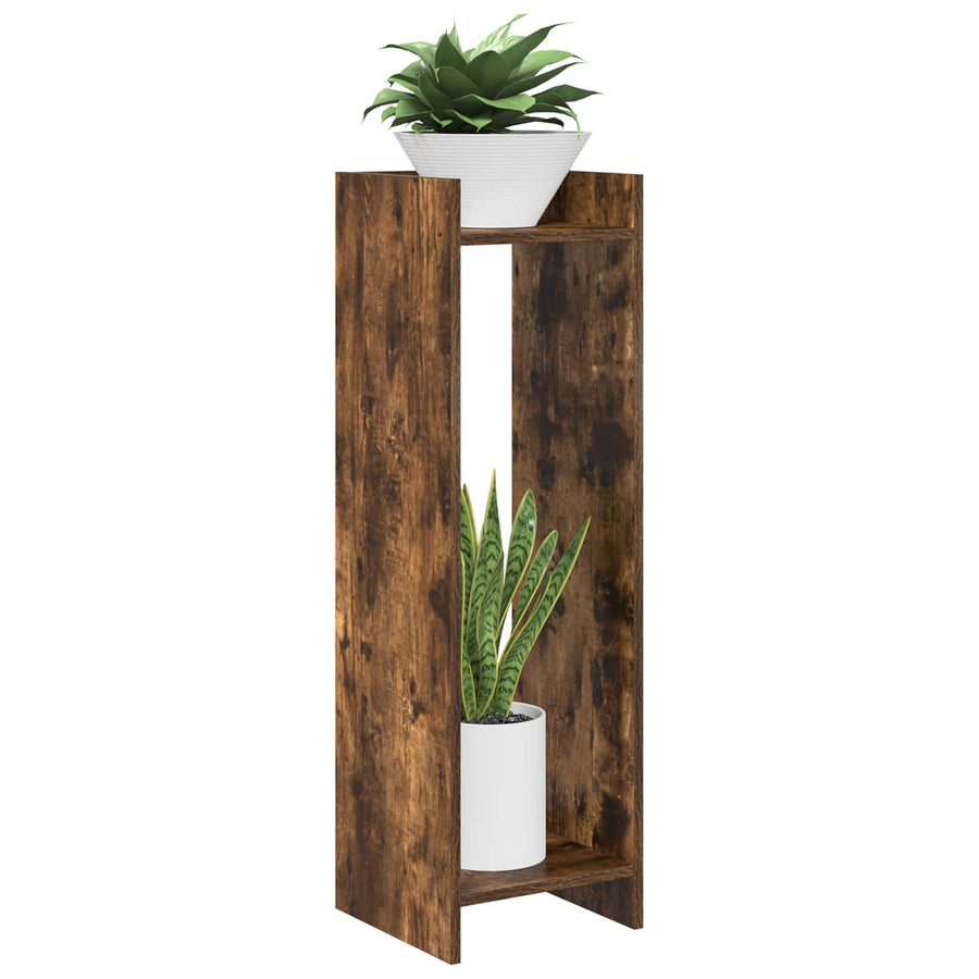 Plantenstandaard met plank 2 pcs Gerookte Eik 30 x 30 x 100 cm
