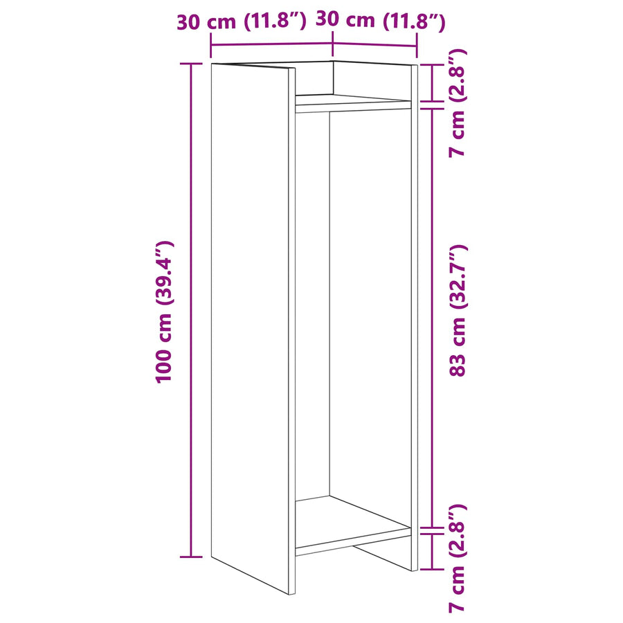 Plantenstandaard met plank 2 pcs Gerookte Eik 30 x 30 x 100 cm