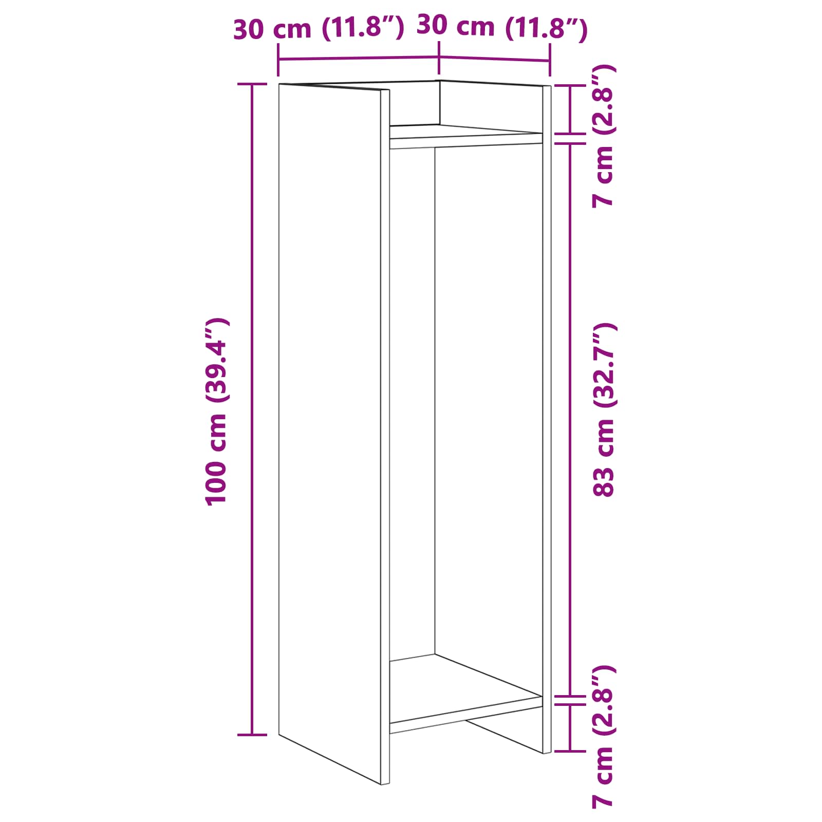 Plantenstandaard met plank Grijze Sonoma 30 x 30 x 100 cm