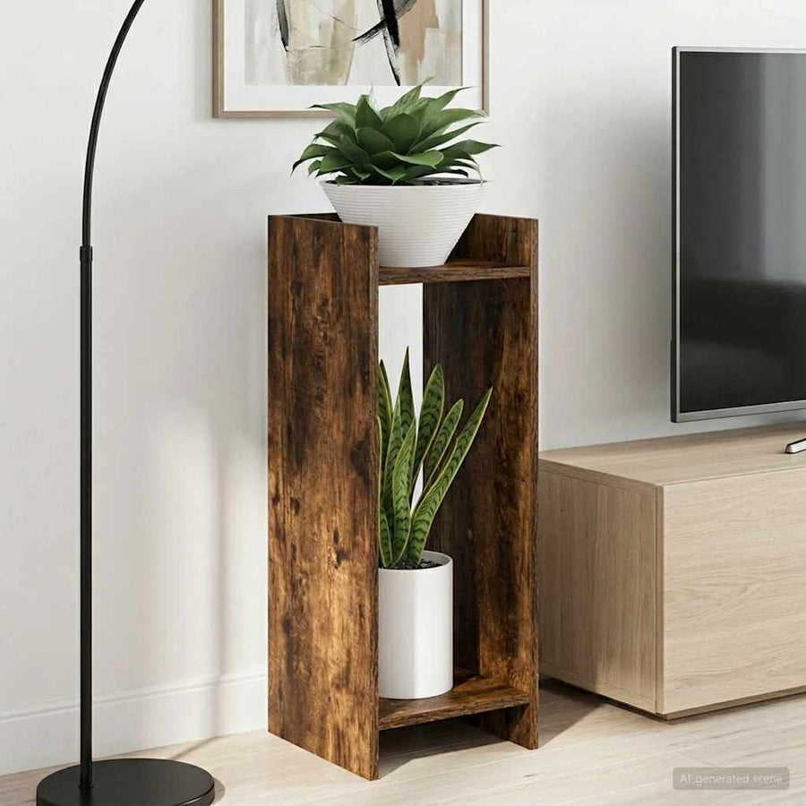 Plantenstandaard met plank Gerookte Eik 30 x 30 x 80 cm