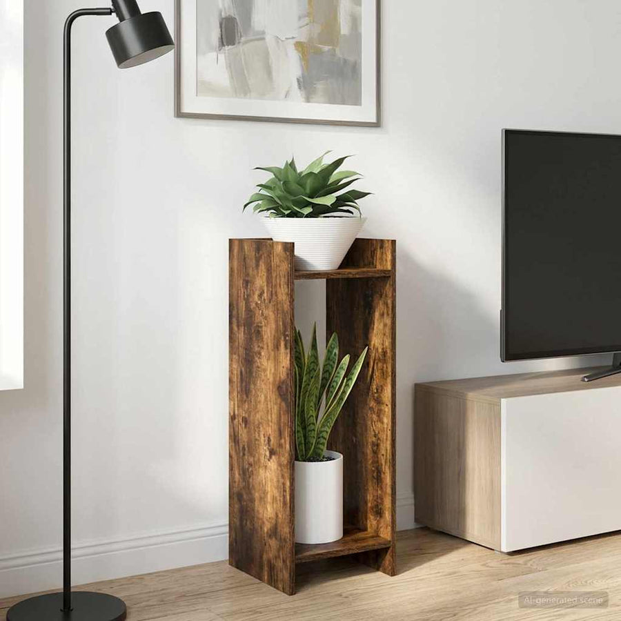 Plantenstandaard met plank 2 pcs Gerookte Eik 30 x 30 x 80 cm