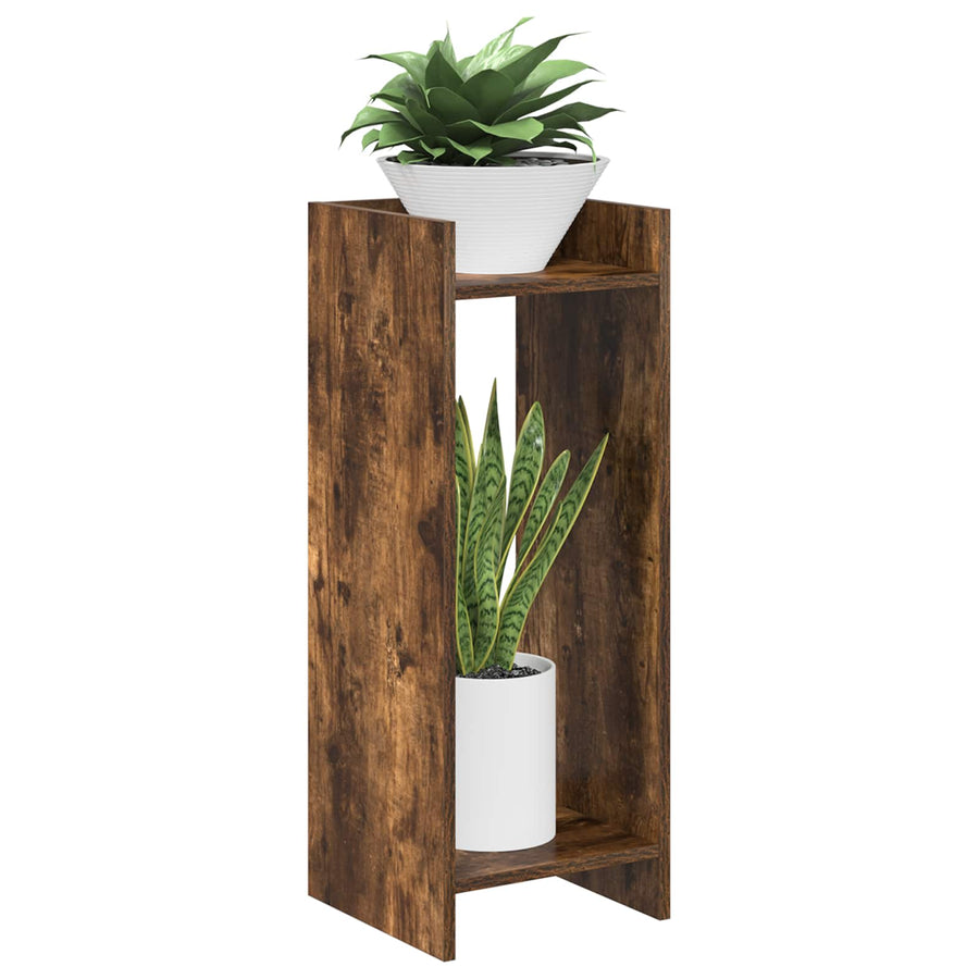 Plantenstandaard met plank 2 pcs Gerookte Eik 30 x 30 x 80 cm