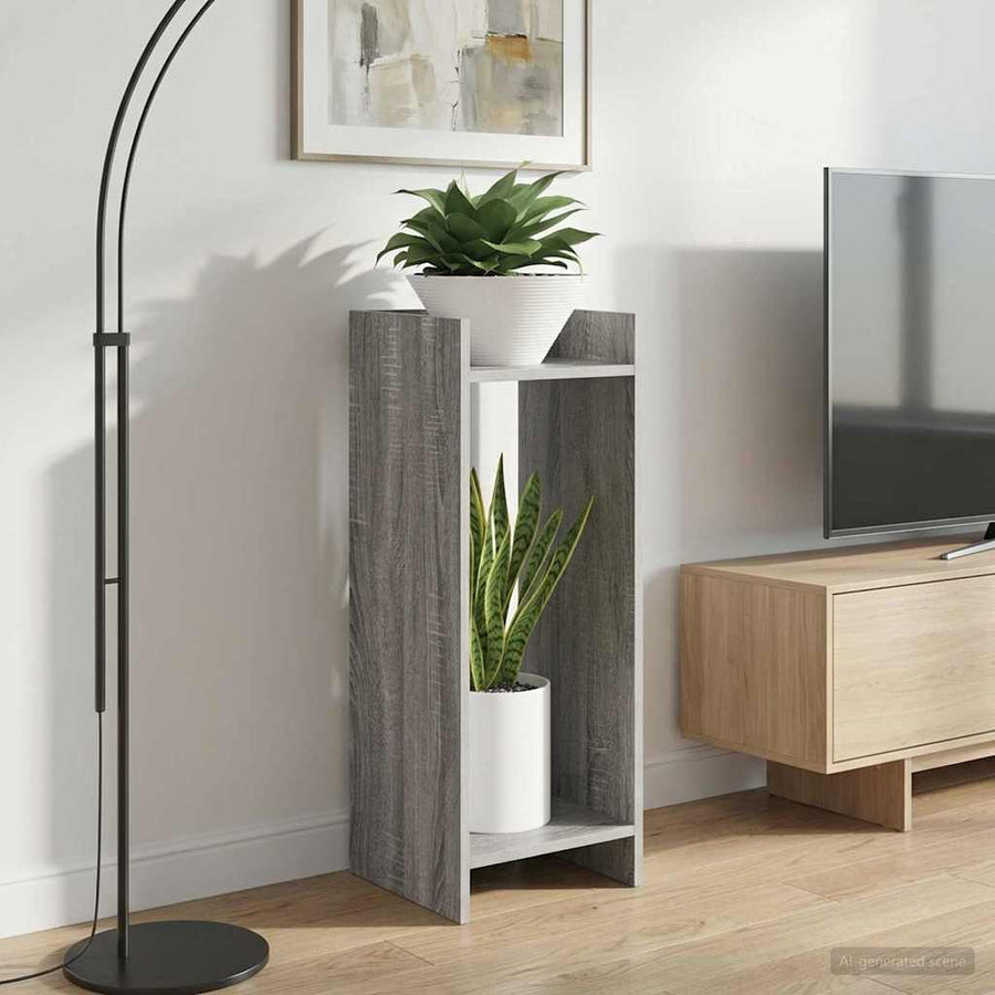 Plantenstandaard met plank Grijze Sonoma 30 x 30 x 80 cm