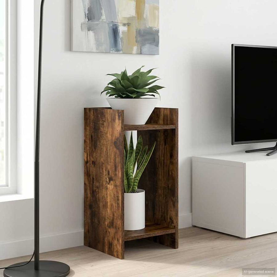 Plantenstandaard met plank Gerookte Eik 30 x 30 x 60 cm