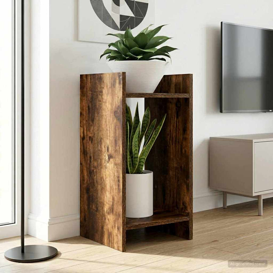 Plantenstandaard met plank 2 pcs Gerookte Eik 30 x 30 x 60 cm