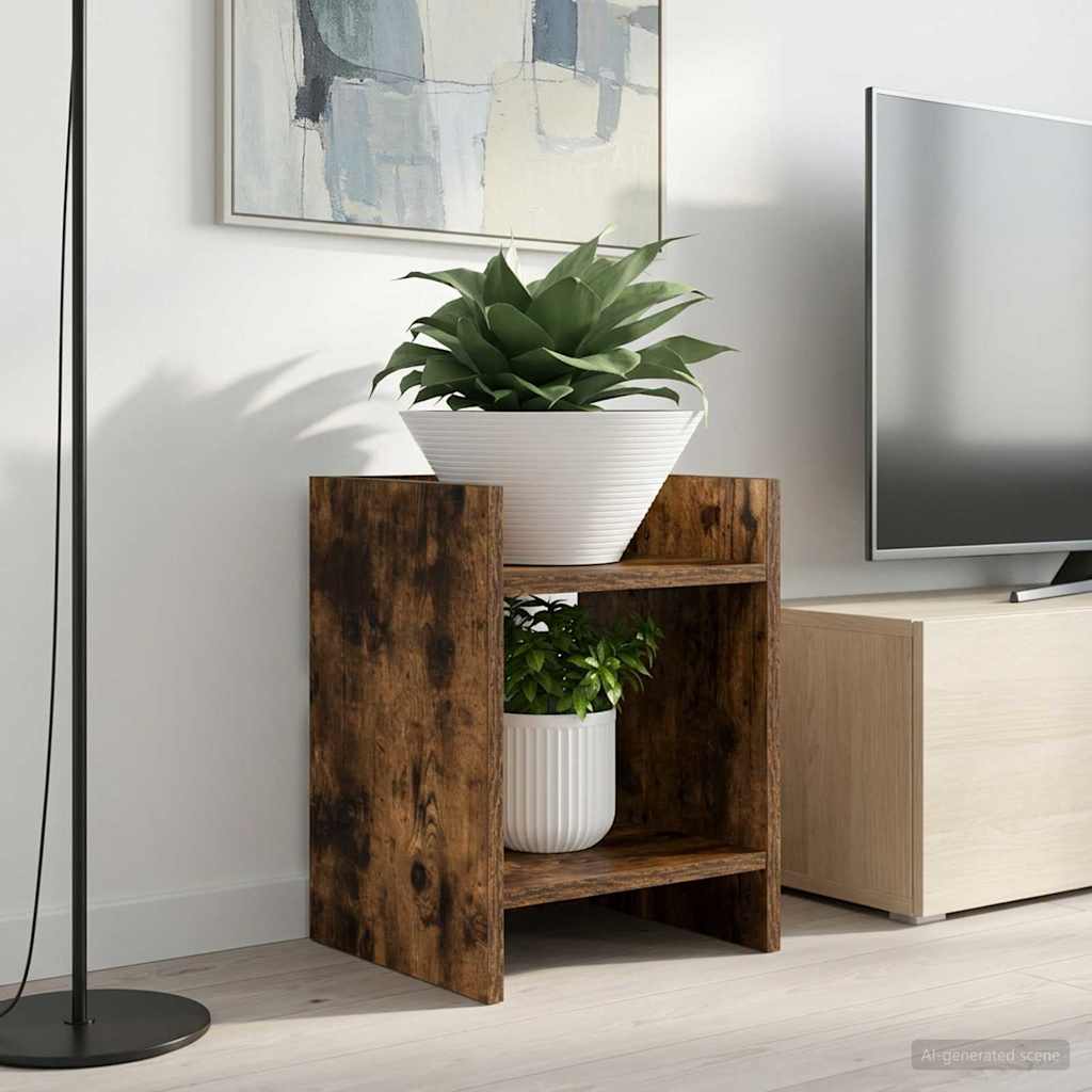 Plantenstandaard met plank Gerookte Eik 30 x 30 x 40 cm