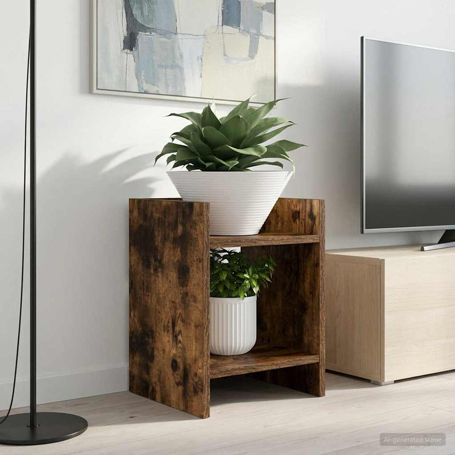Plantenstandaard met plank Gerookte Eik 30 x 30 x 40 cm