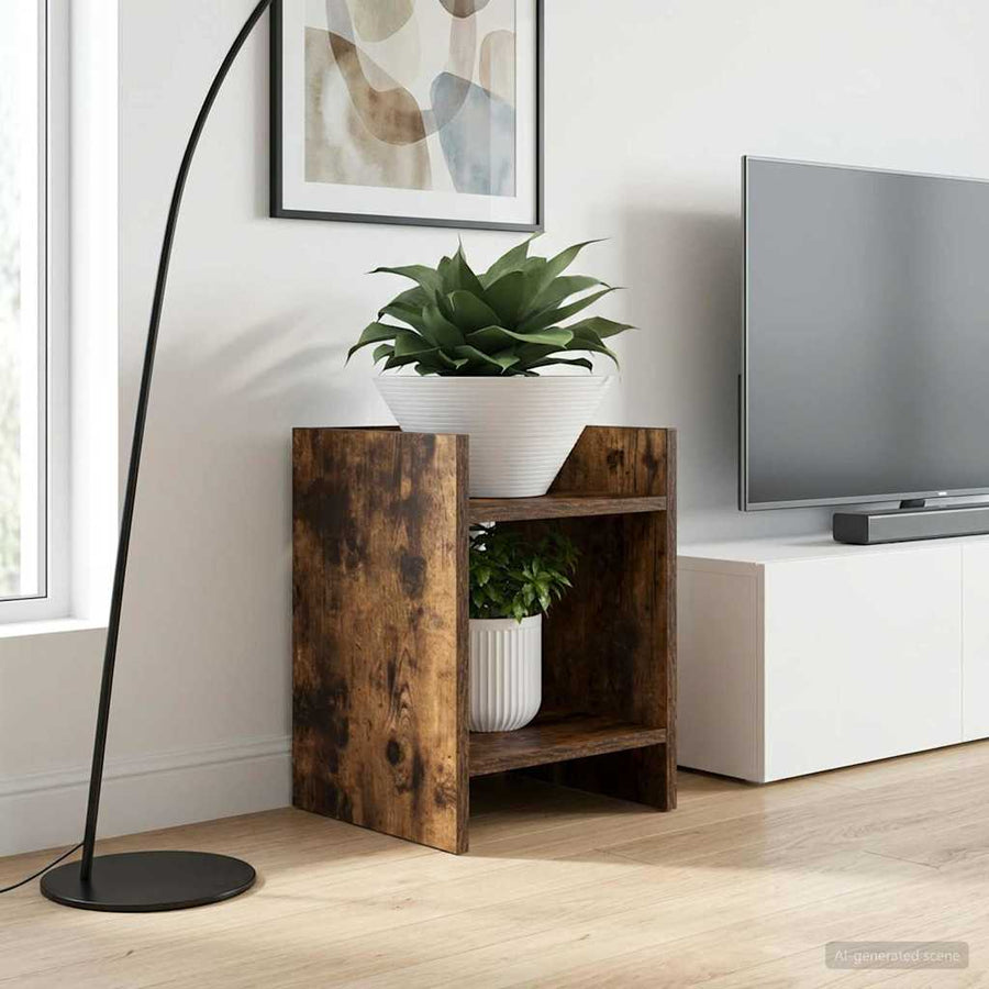 Plantenstandaard met plank 2 pcs Gerookte Eik 30 x 30 x 40 cm