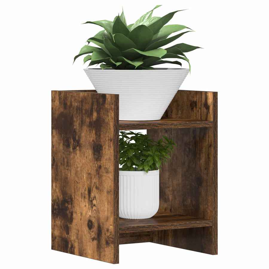 Plantenstandaard met plank 2 pcs Gerookte Eik 30 x 30 x 40 cm
