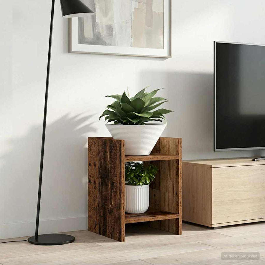 Plantenstandaard met plank 2 pcs Oudhout 30 x 30 x 40 cm