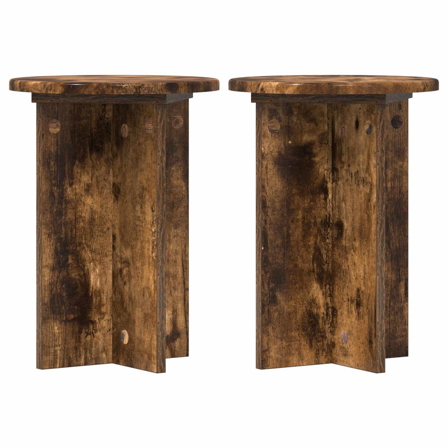 Plantenstandaard 2 pcs Gerookt eiken Ø29,5 x 40 cm Bewerkt hout