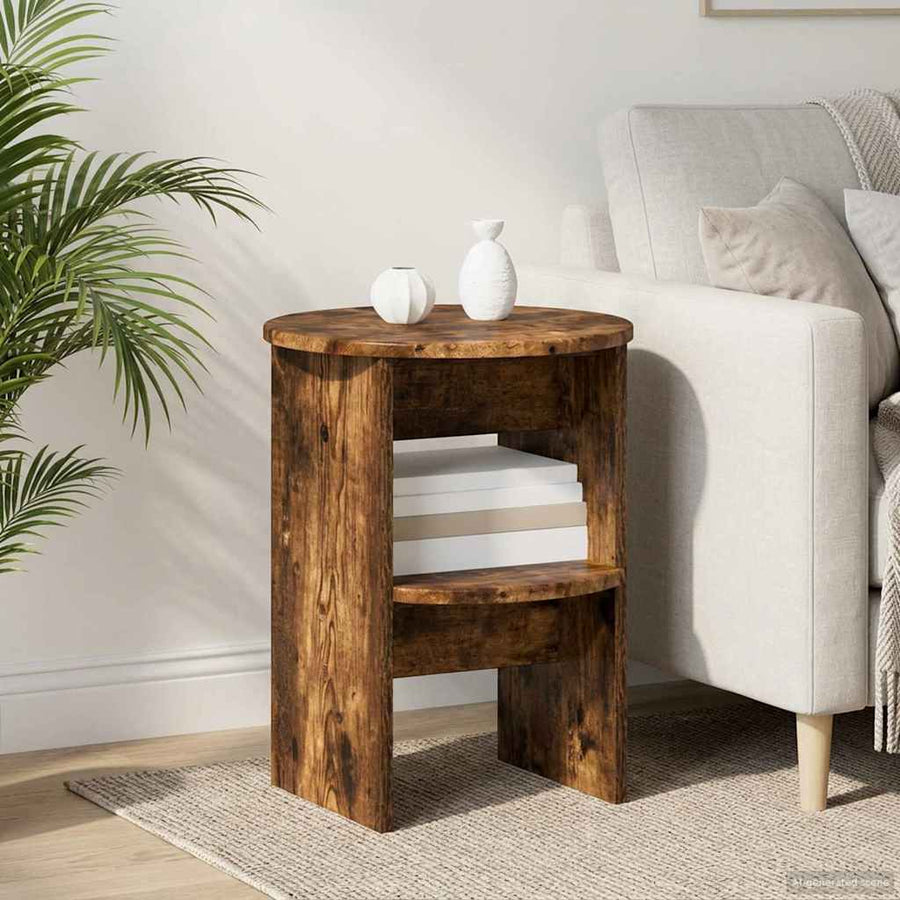 Bijzetkast Gerookte Eik Ø40 x 50 cm Geconstrueerd hout