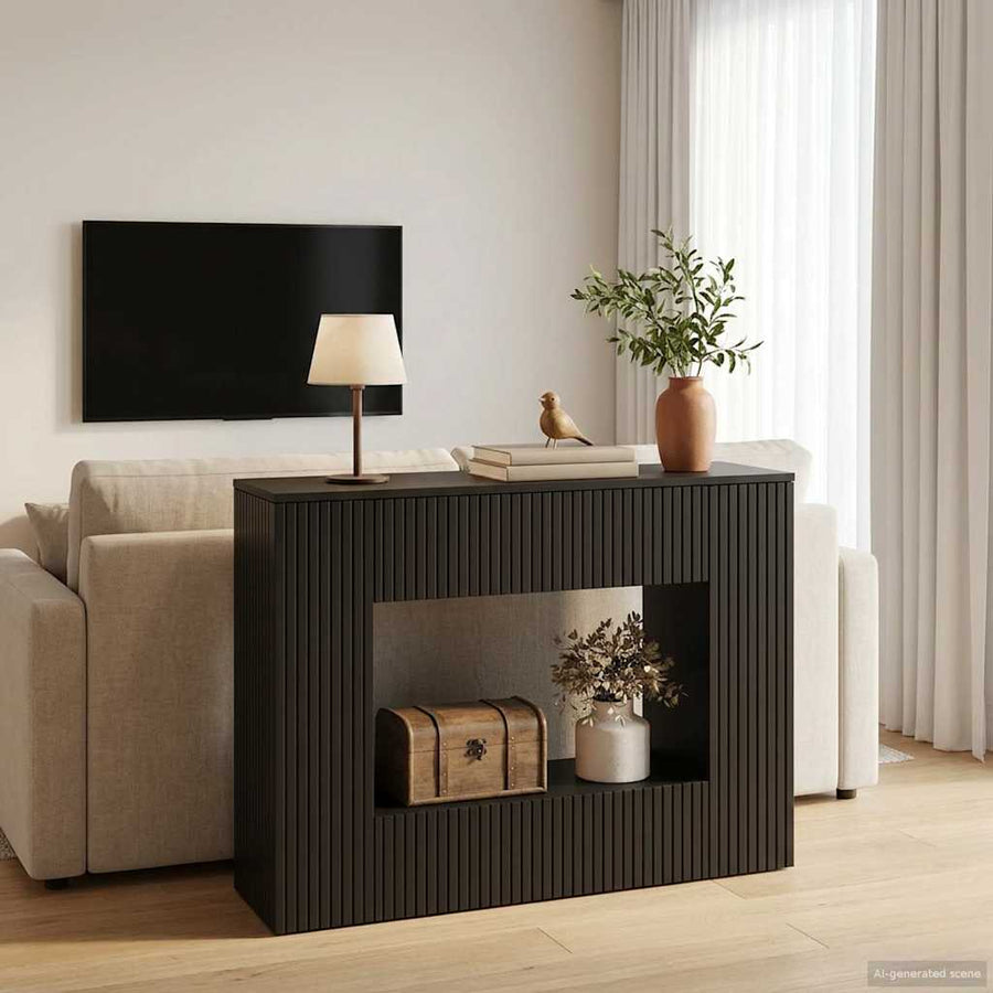 Wandtafel Gestreept Zwart 101 x 29 x 74 cm Geconstrueerd hout
