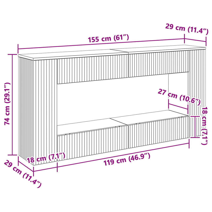 Wandtafel Gestreept Wit 155 x 29 x 74 cm Geconstrueerd hout