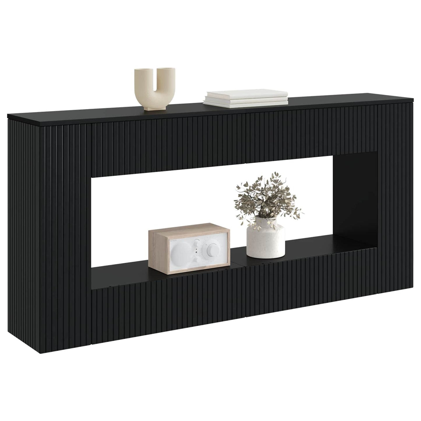 Wandtafel Gestreept Zwart 155 x 29 x 74 cm Geconstrueerd hout