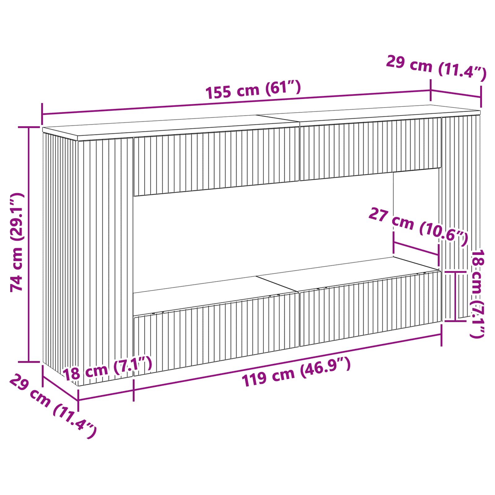 Wandtafel Gerookte Eik 155 x 29 x 74 cm Geconstrueerd hout