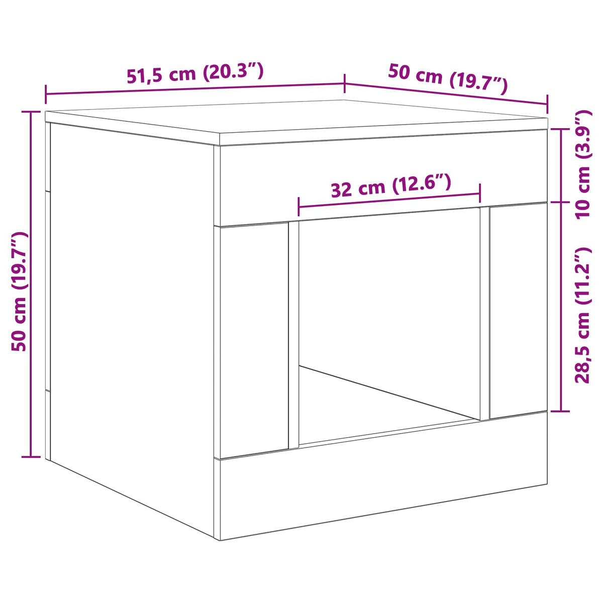 Coffee Table Zwart eiken 51.5 x 50 x 50 cm Engineered Wood