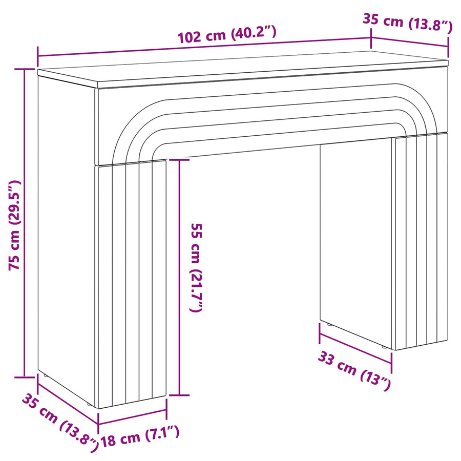 Salontafel Betongrijs 102 x 35 x 75 cm Bewerkt hout