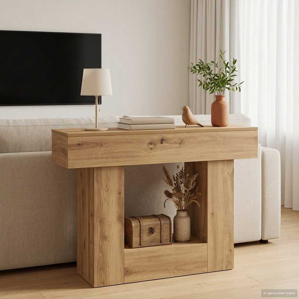 Consoletafel Artisanaal eiken 101 x 30 x 74 cm Bewerkt hout