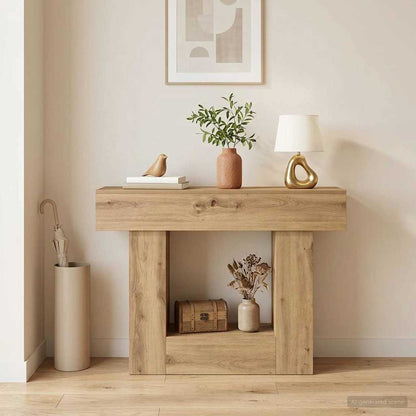 Consoletafel Artisanaal eiken 101 x 30 x 74 cm Bewerkt hout
