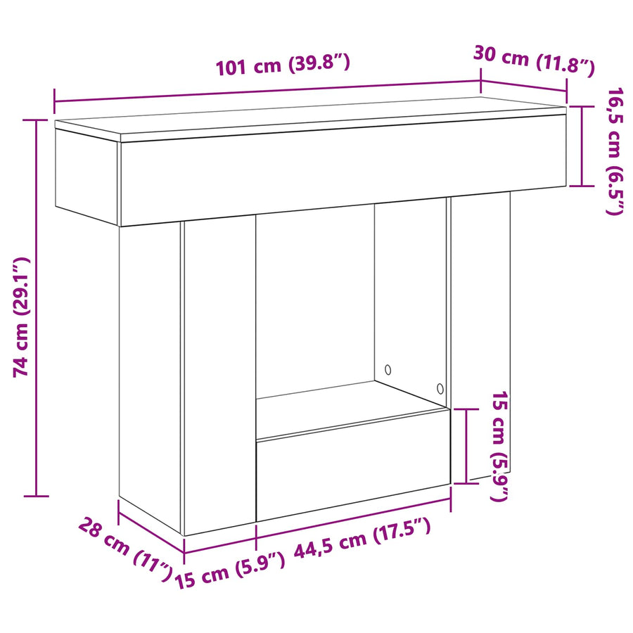 Consoletafel Artisanaal eiken 101 x 30 x 74 cm Bewerkt hout