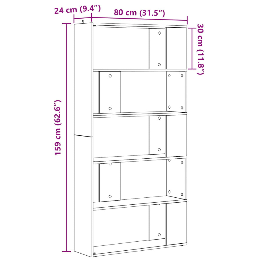 Boekenkast Oudhout 80 x 24 x 159 cm Bewerkt hout