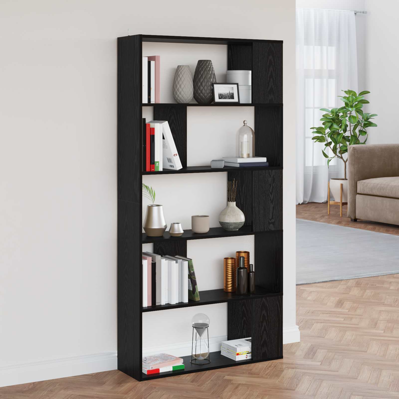 Boekenkast 80 X 24 X 159 Cm Bewerkt Hout Zwart eiken
