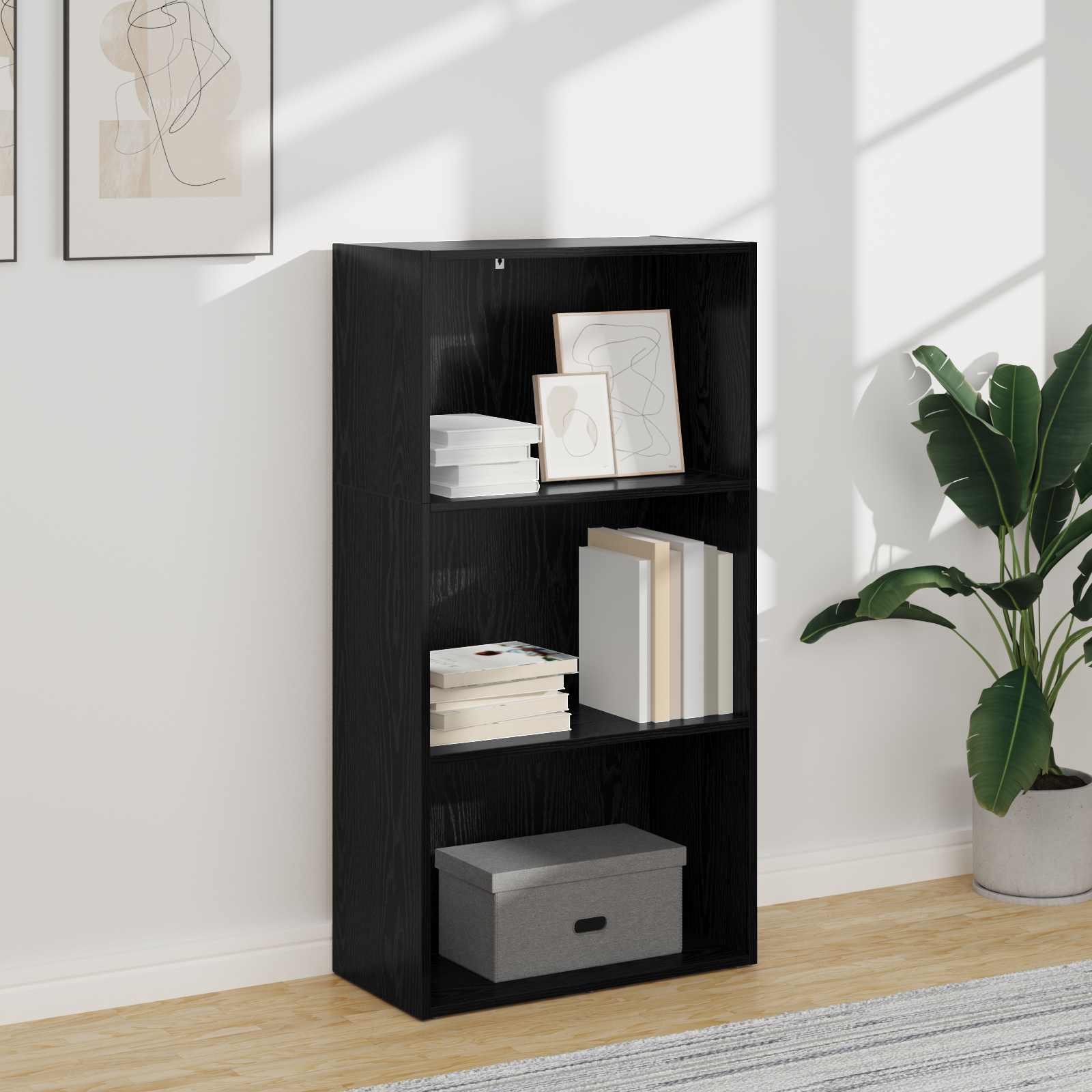 Boekenkast Zwart Eiken 60 x 30 x 76.5 cm Bewerkt hout