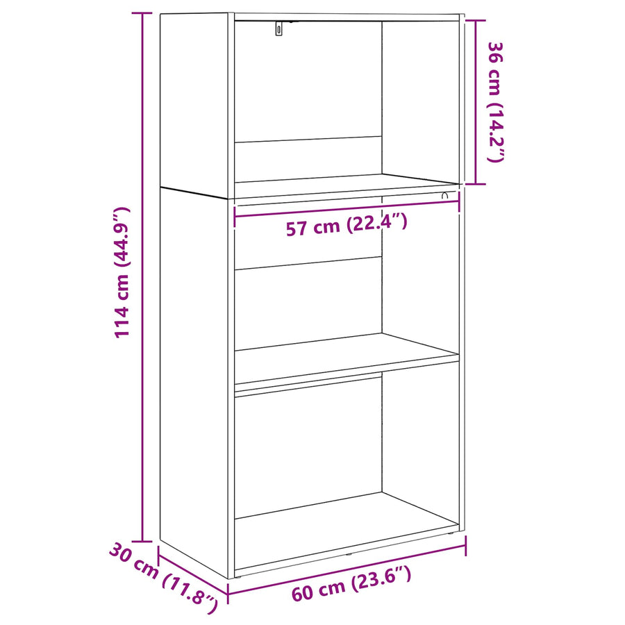 Boekenkast Zwart Eiken 60 x 30 x 76.5 cm Bewerkt hout