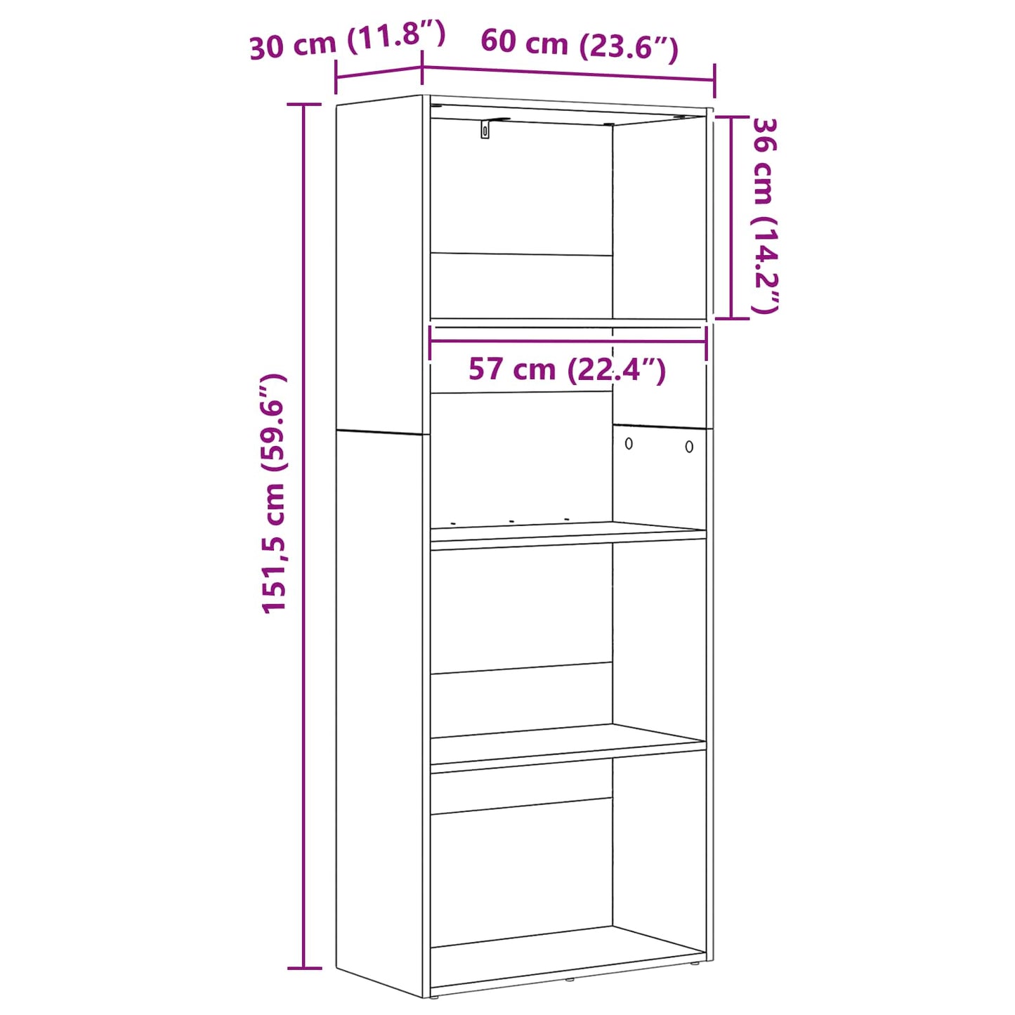 Boekenkast 60 X 30 X Bewerkt Hout 60 cm 151,5 cm Zwart eiken