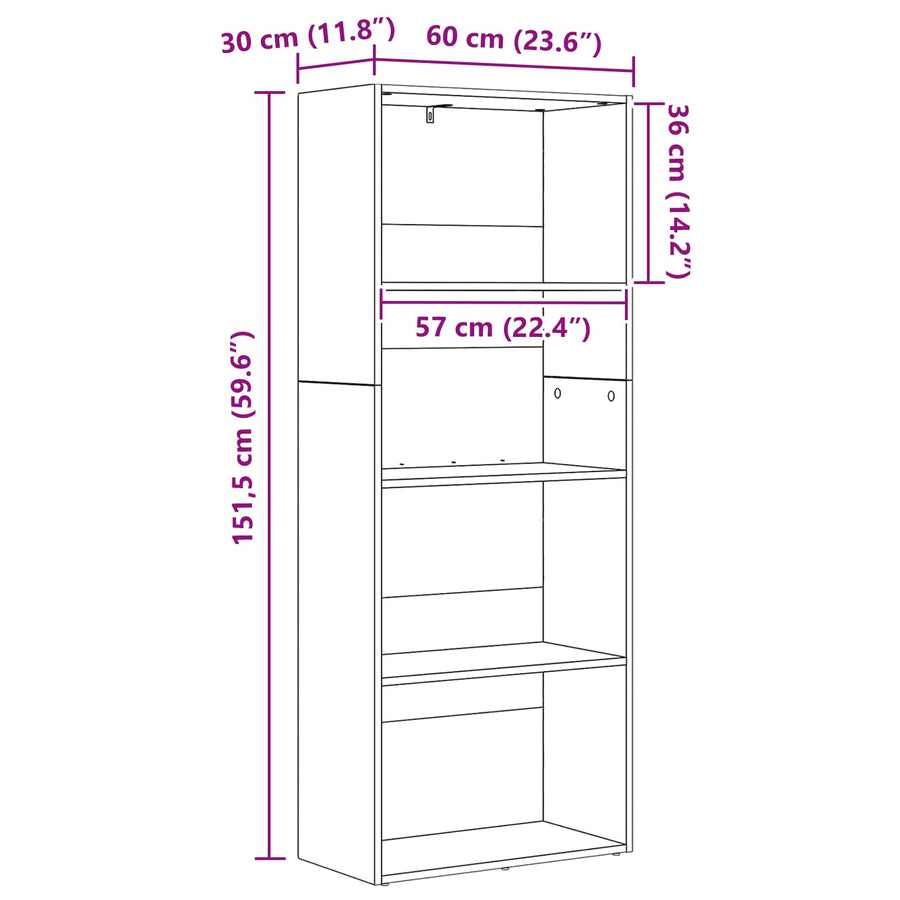 Boekenkast 60 X 30 X Bewerkt Hout 60 cm 151,5 cm Zwart eiken
