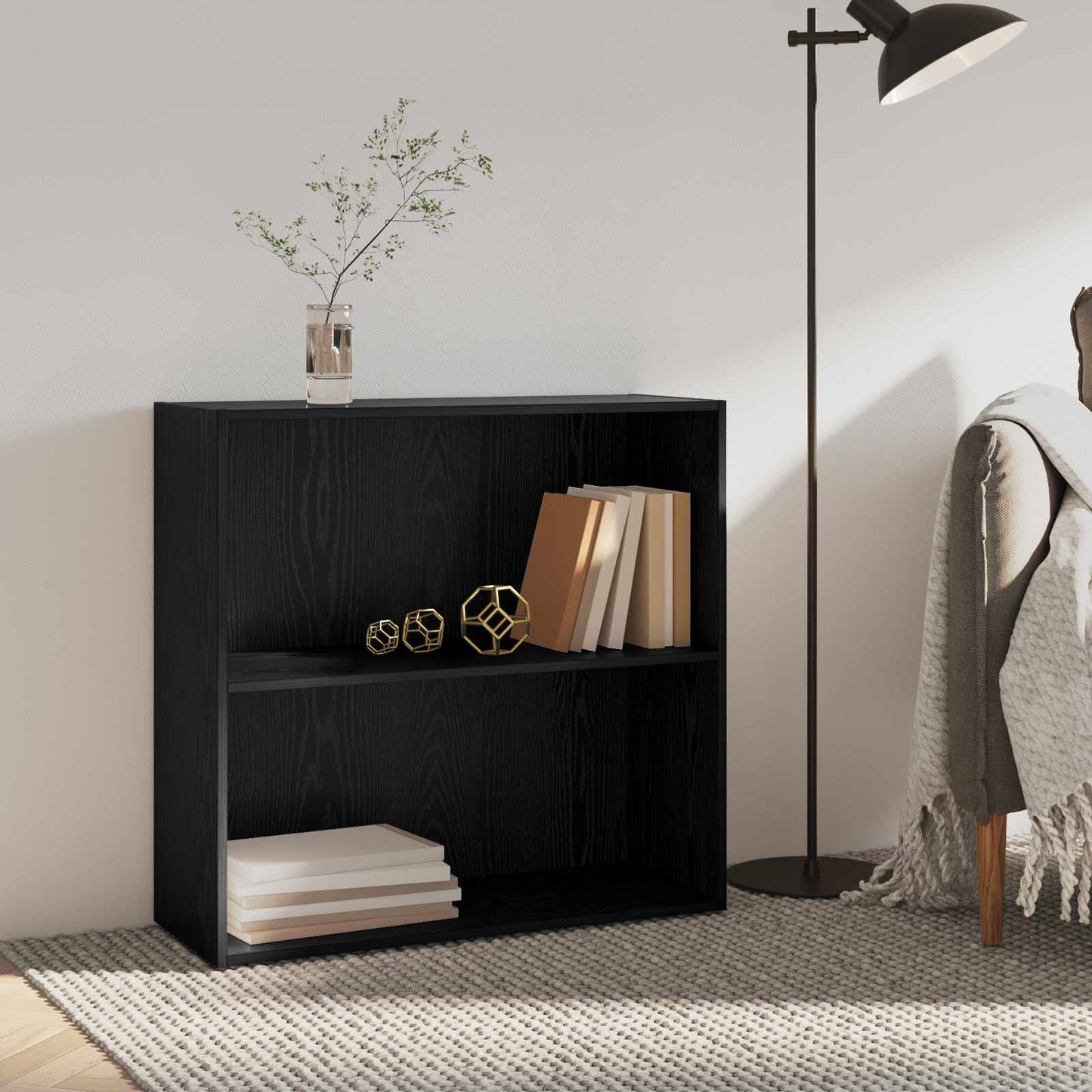 Boekenkast Zwart Eiken 60 x 30 x 76.5 cm Bewerkt hout