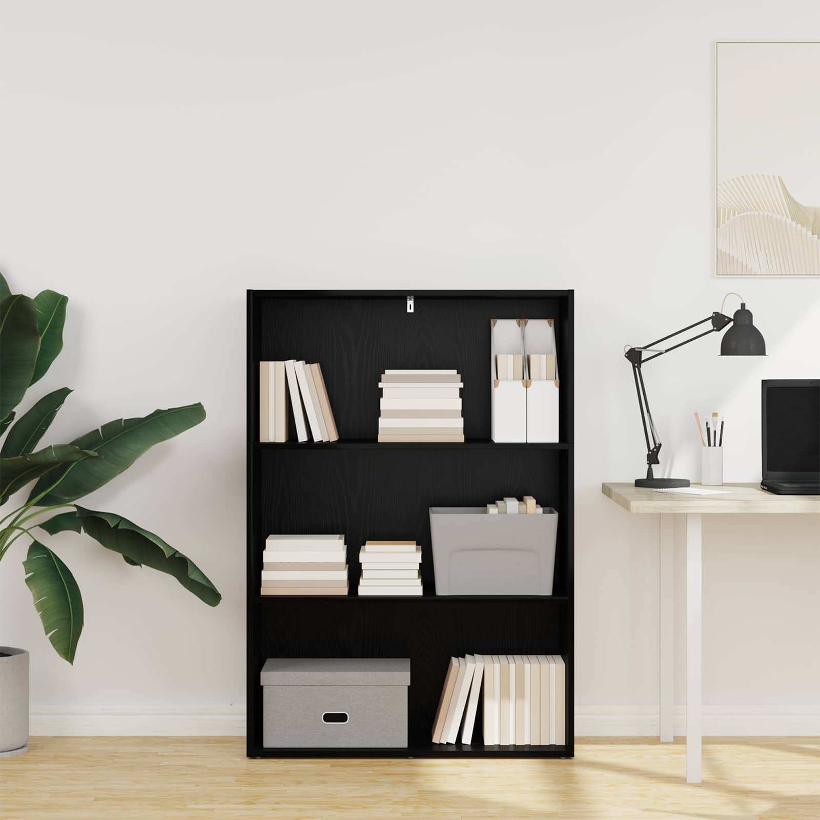 Boekenkast Zwart Eiken 60 x 30 x 76.5 cm Bewerkt hout