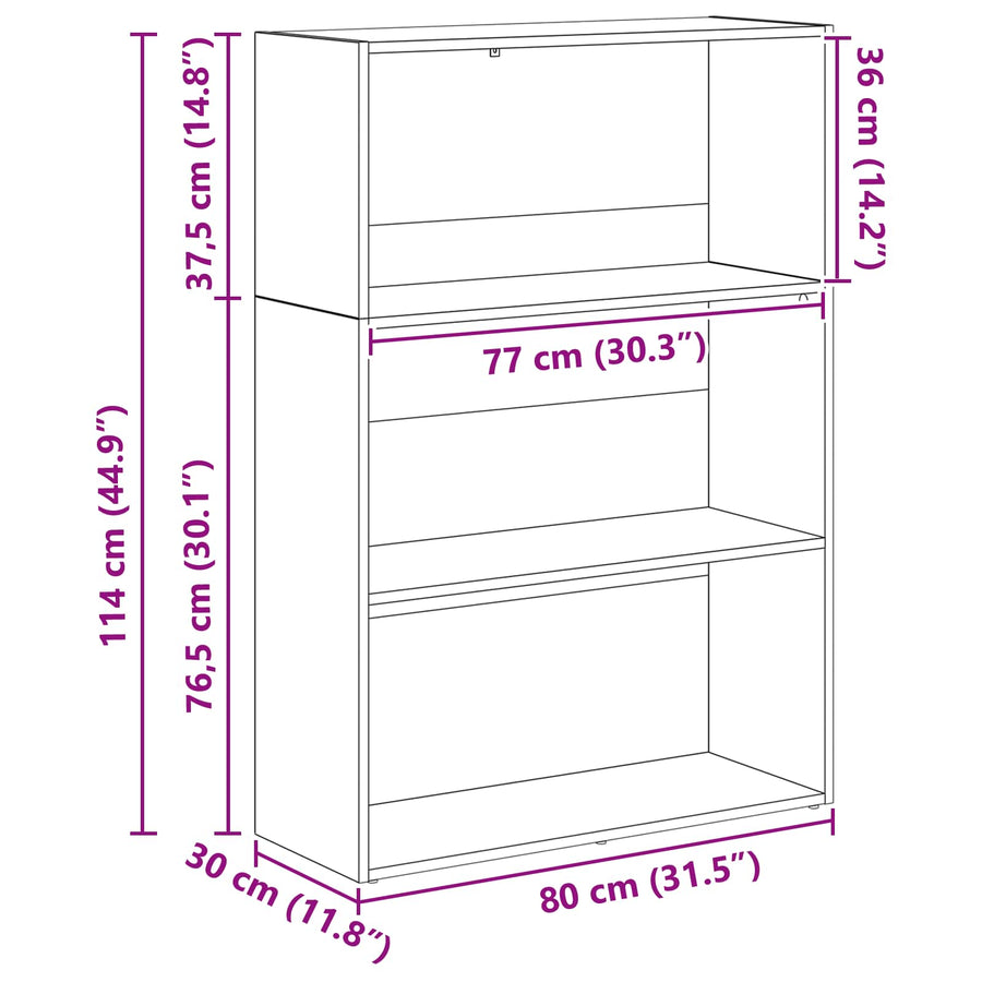 Boekenkast Zwart Eiken 60 x 30 x 76.5 cm Bewerkt hout