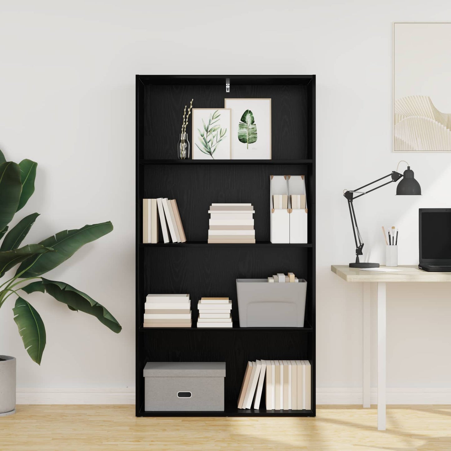 Boekenkast Zwart Eiken 80 x 30 x 151,5 cm Bewerkt hout