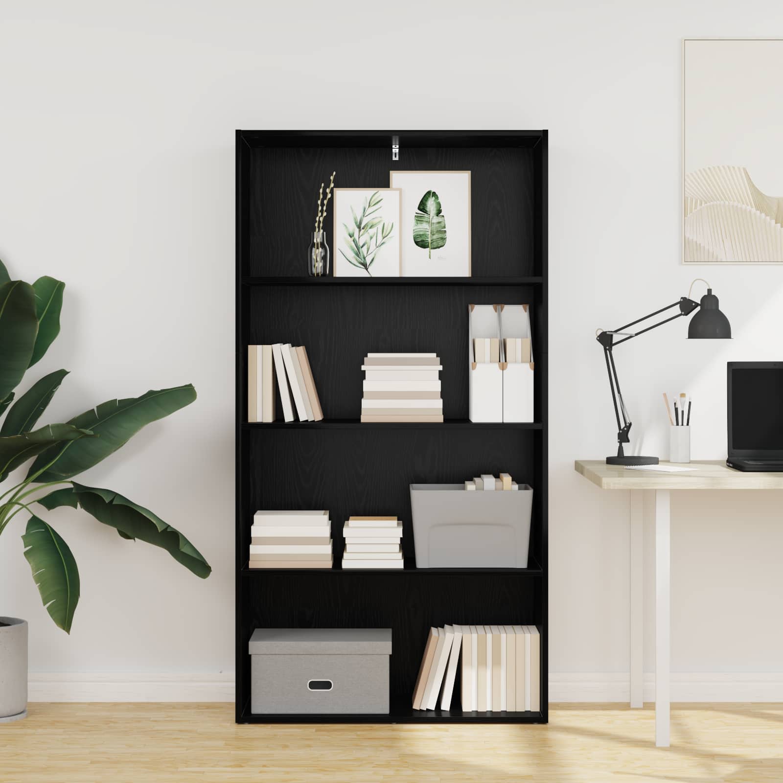 Boekenkast Zwart Eiken 80 x 30 x 151,5 cm Bewerkt hout