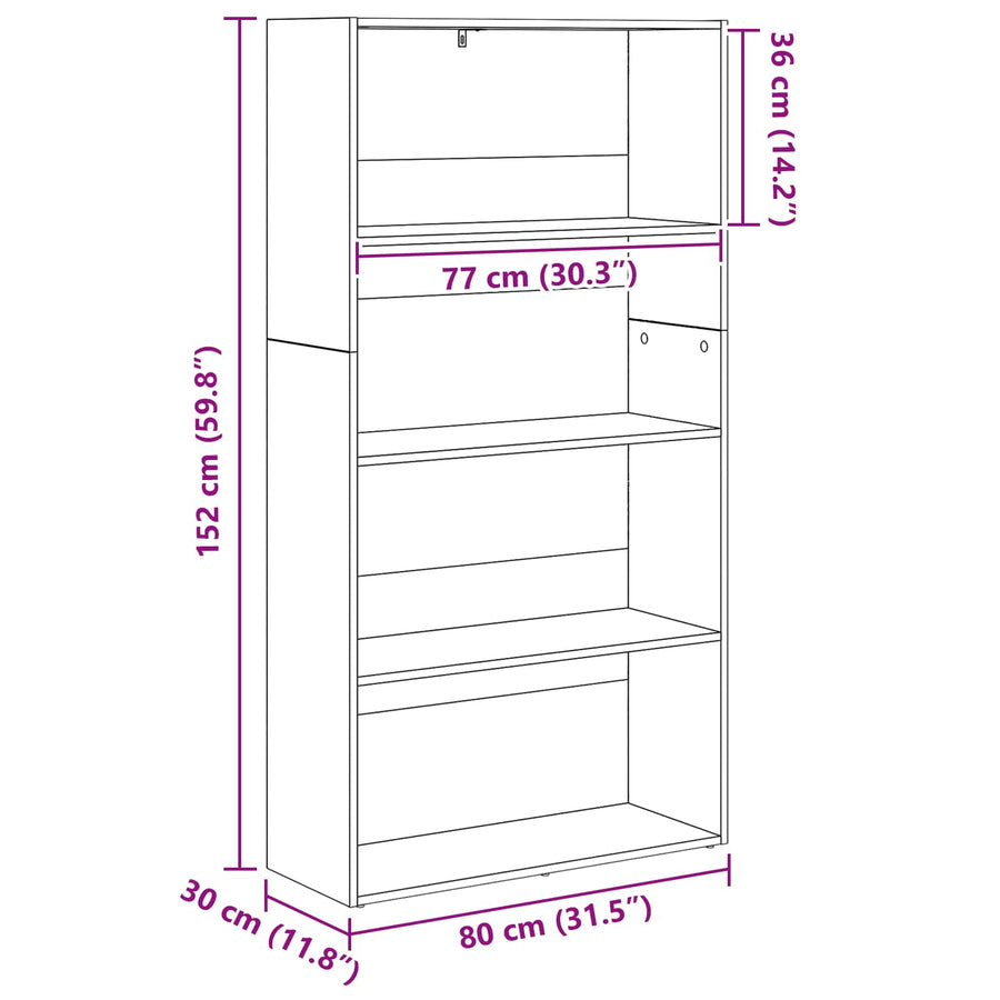 Boekenkast Zwart Eiken 80 x 30 x 151,5 cm Bewerkt hout