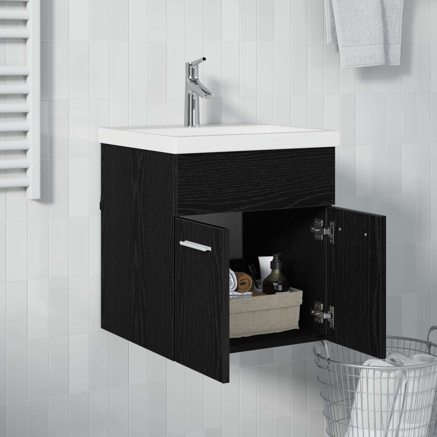 Wastafelkast Zwart Eiken 41 x 38,5 x 46 cm Bewerkt hout