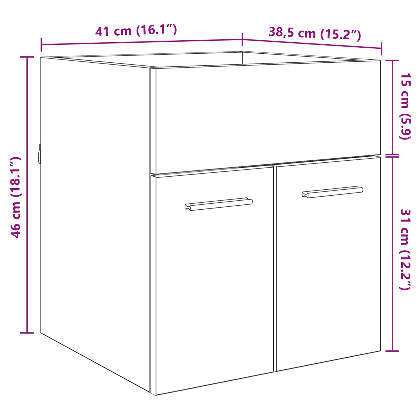 Wastafelkast Zwart Eiken 41 x 38,5 x 46 cm Bewerkt hout