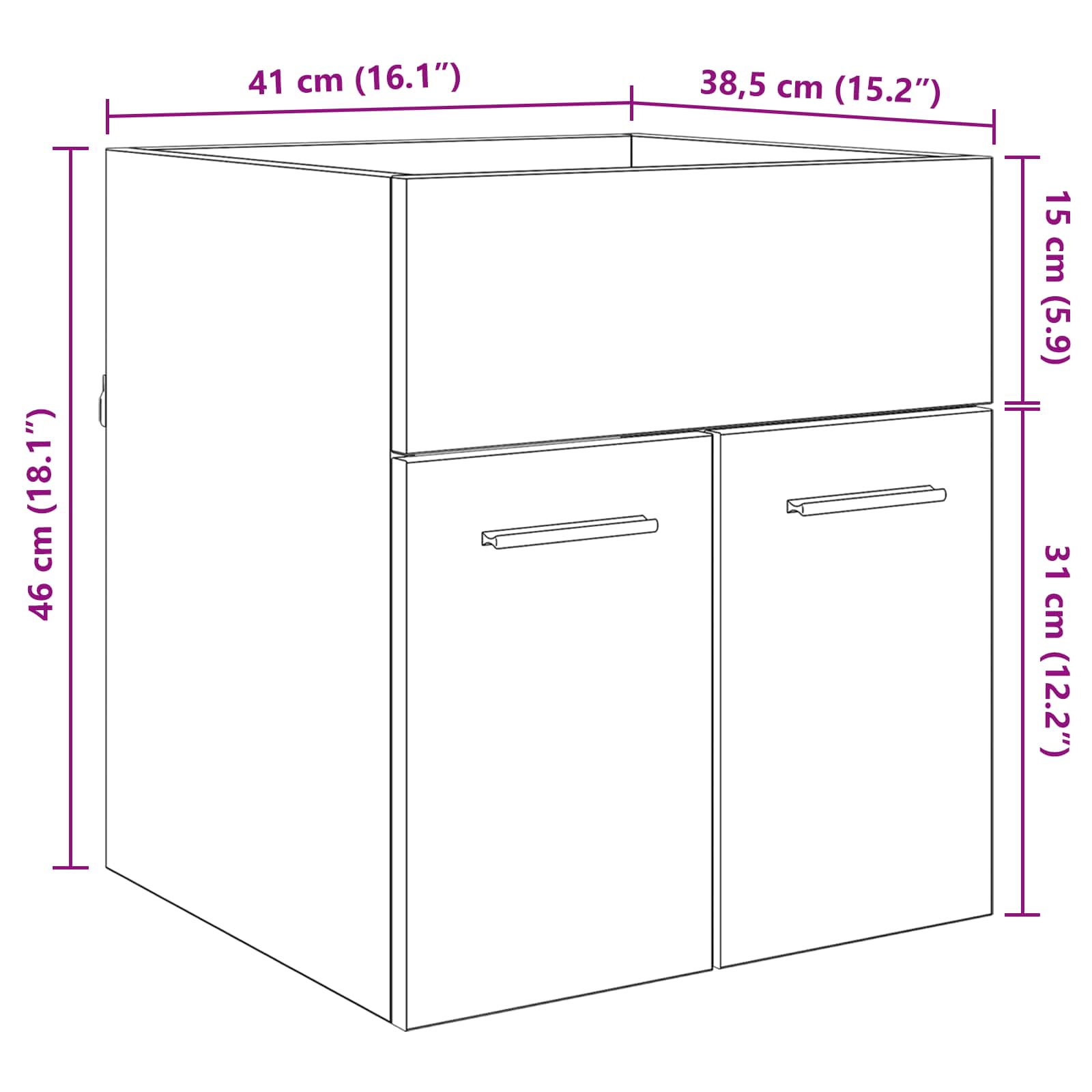 Wastafelkast Zwart Eiken 41 x 38,5 x 46 cm Bewerkt hout