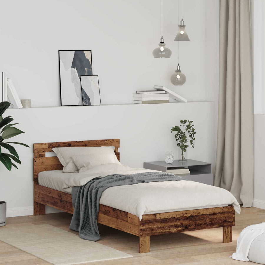 Bedframe Met Hoofdeinde Oudhout 98.5 X 200 Cm Bewerkt Hout 100 x 200 cm Oud hout