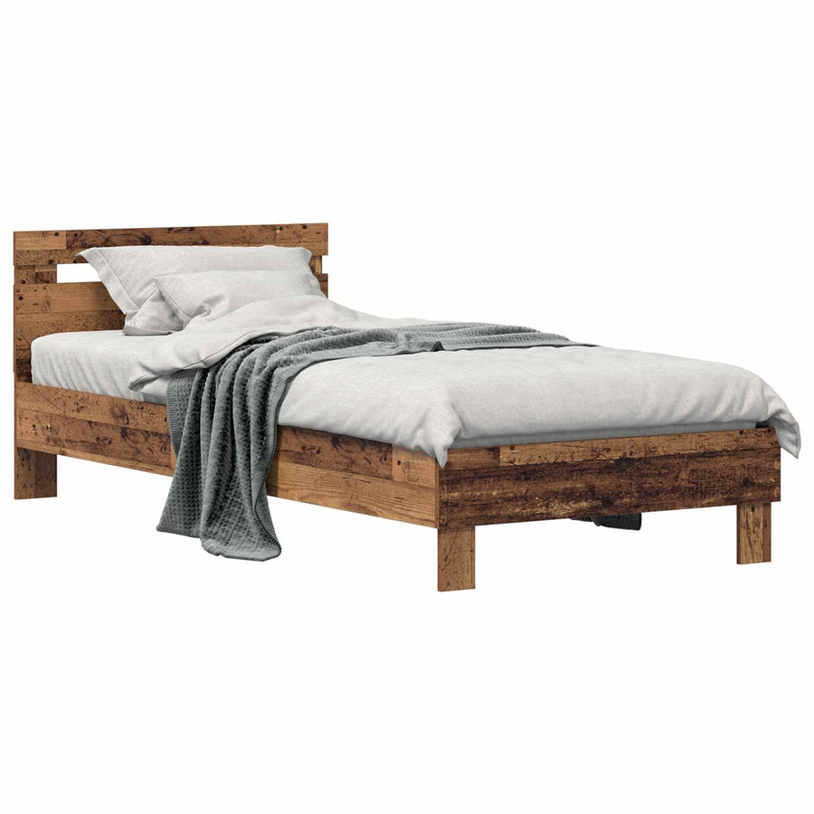 Bedframe Met Hoofdeinde Oudhout 98.5 X 200 Cm Bewerkt Hout 100 x 200 cm Oud hout