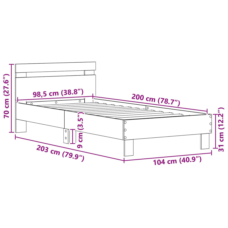 Bedframe Met Hoofdeinde Oudhout 98.5 X 200 Cm Bewerkt Hout 100 x 200 cm Oud hout