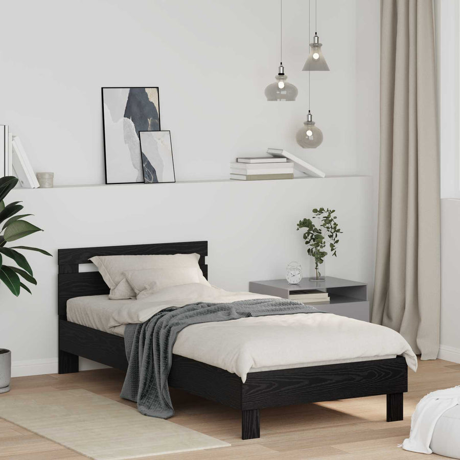 Bedframe met hoofdeinde Zwart Eiken 98.5 x 200 cm Bewerkt hout
