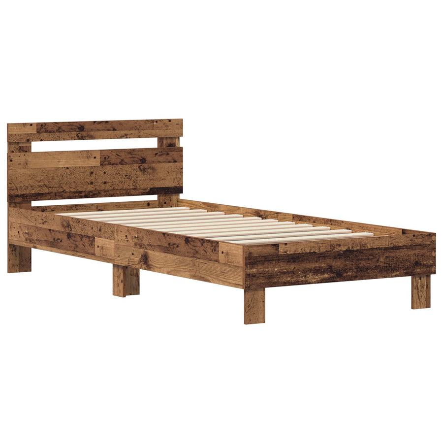 Bedframe met hoofdeinde Oudhout 75 x 190 cm Bewerkt hout