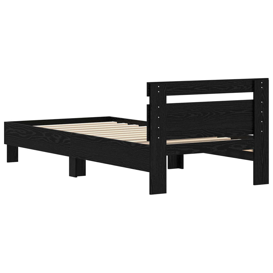 Bedframe met hoofdeinde Zwart Eiken 75 x 190 cm Bewerkt hout